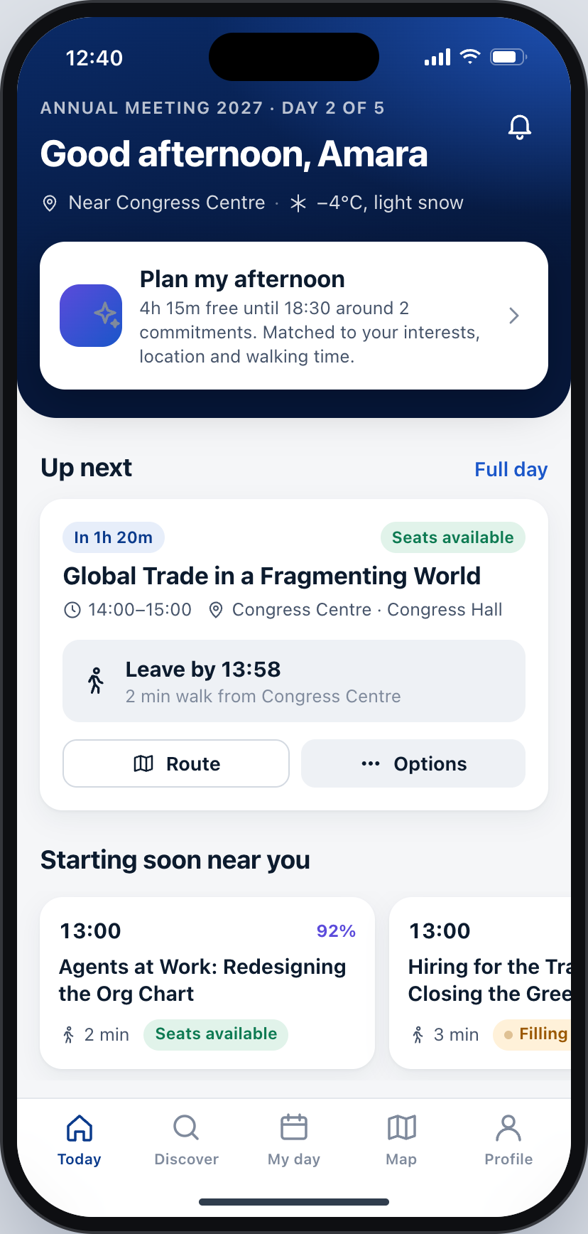 Baseline Today screen in generic navy styling